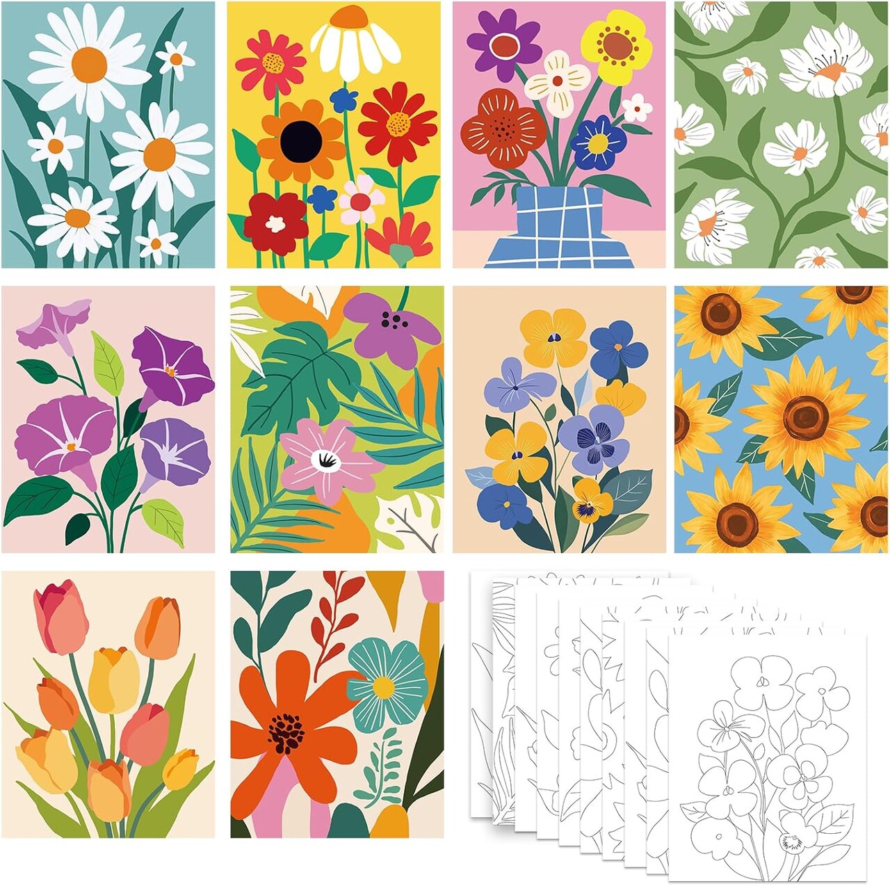 10 Packs 8X10 Pre Drawn Canvas for Painting Floral Pre Printed Canvas Painting Kit Vibrant Botanical Pre Drawn Canvas to Teens Night Party Supplies